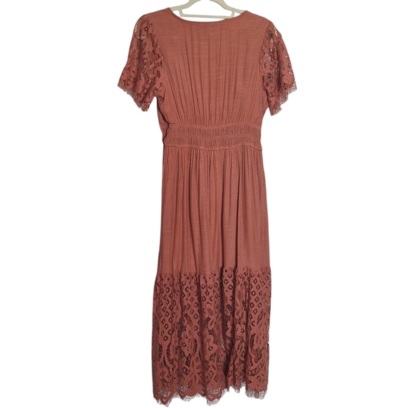 J Gee Cottagagecore Maxi Dress Lace Trim Short Sleeve Wedding Western Medium - Picture 8 of 13